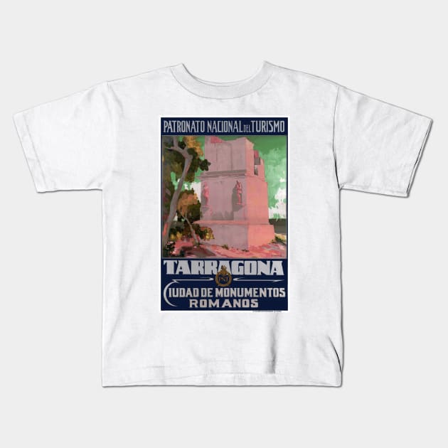 Vintage Travel Poster Spain Tarragona Ciudad de monumentos romanos Kids T-Shirt by vintagetreasure